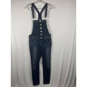 Vtg 90s Y2K Almost Famous Denim Overalls Dark Wash Skinny Leg Buttons Size 5 EUC